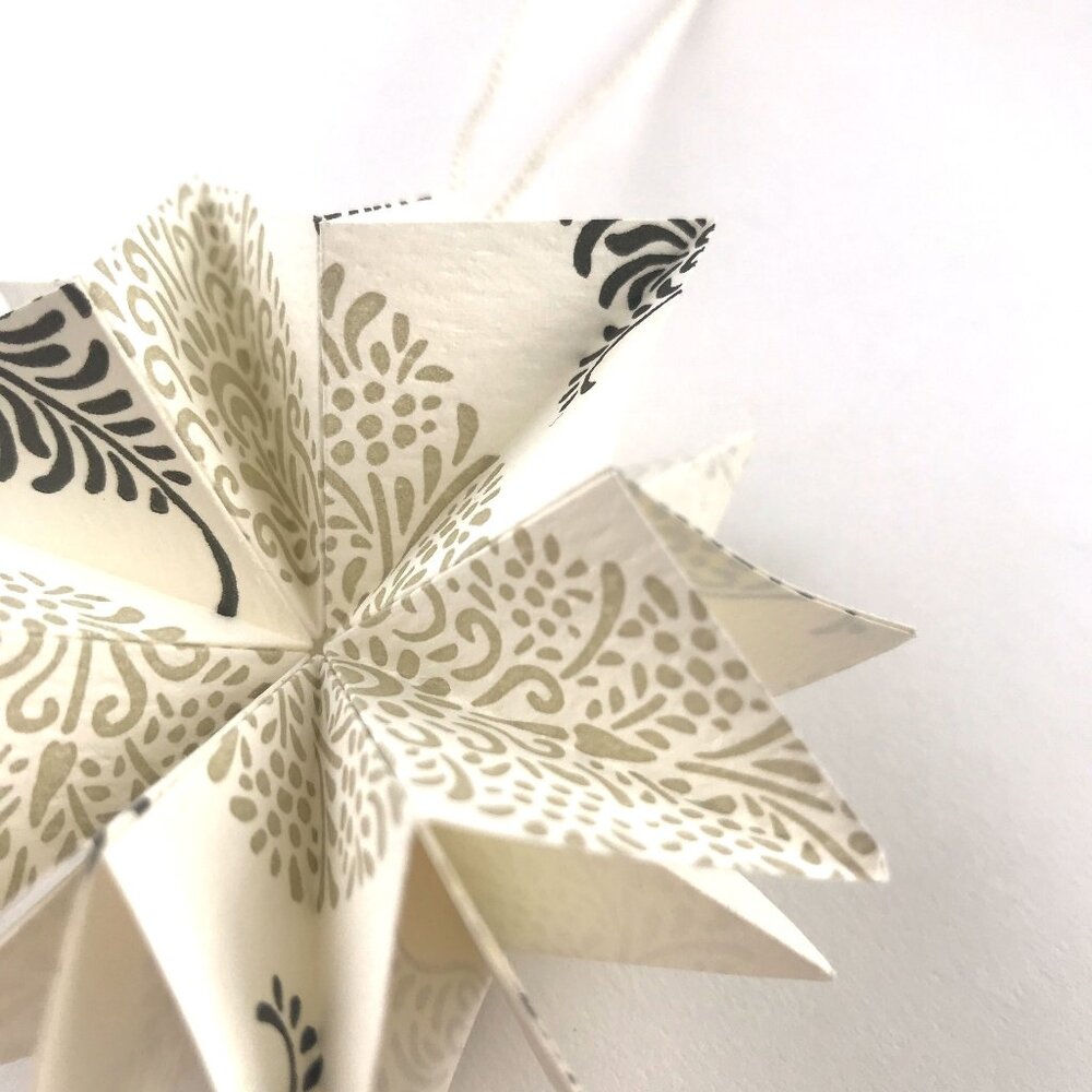 Star Ornament Set of 6, Cream Beige Black Paisley Floral
